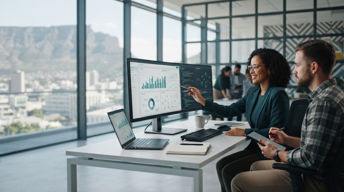 MzansiAI predictive analytics dashboard used by a remote financial strategist
